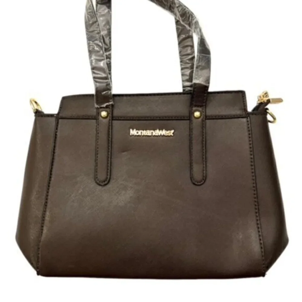 🎉SALE🎉 Montana West Brown Vinyl Small Satchel Bag NEW‎ Gold Western Crossbody
